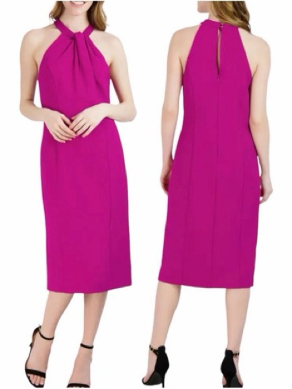 NWT: Julia Jordan Sleeveless Halter Midi Dress in Fuchsia Pink